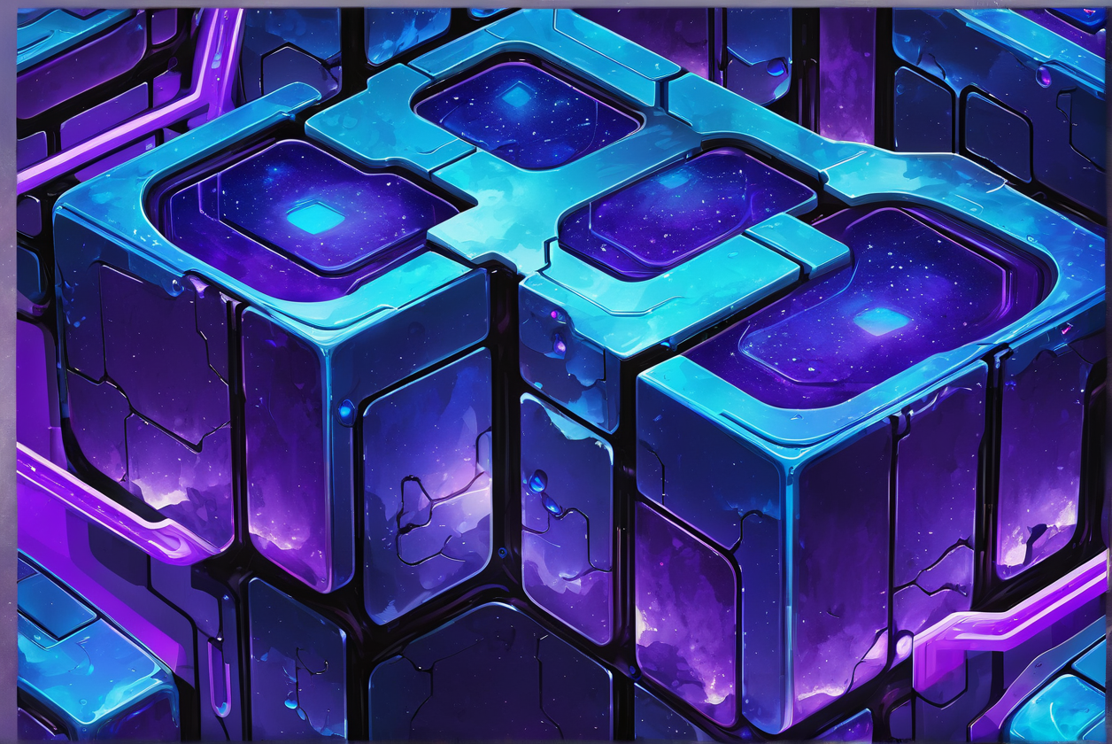 Abstract blue and purple blocks pieced together. Made with AI.